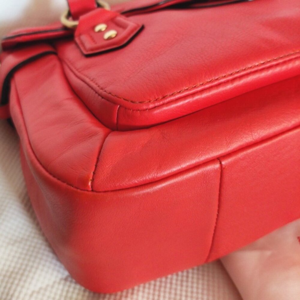 Coach Soho Leather Campbell Flap Convertible Satchel in Hot Orange & Brass, EUC - Picture 10 of 16